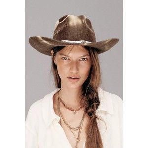 FREE PEOPLE x ASN Rodeo In LA Cowboy Hat BROWN WOOL W/ WESTERN BUCKLE DETAIL, M